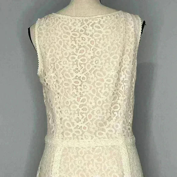 Ann Taylor Cream Lace Sleeveless Light Pink Underlay Lining Sleeveless Dress 10 - Picture 6 of 7